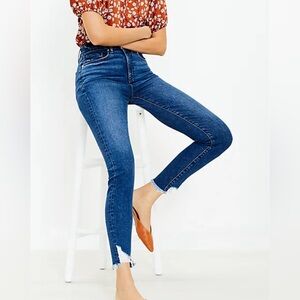 LOFT Chewed Hem High Rise Skinny Jeans in Original Mid Indigo Wash SIZE 4 - 27